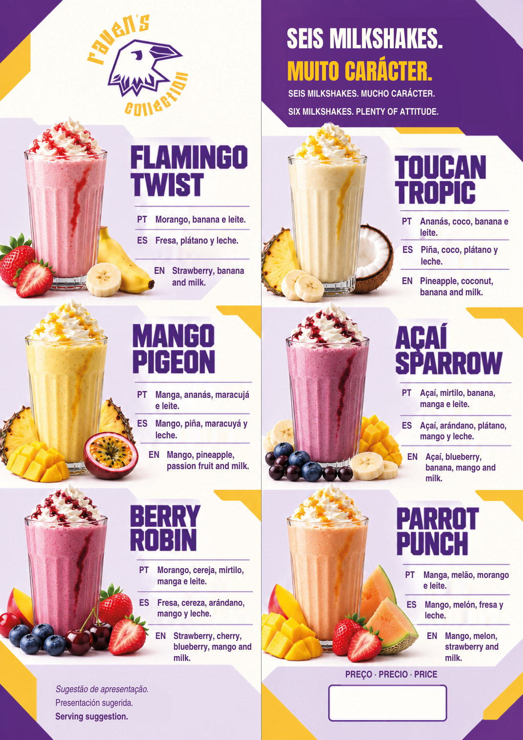 Interior da carta Milkshakes