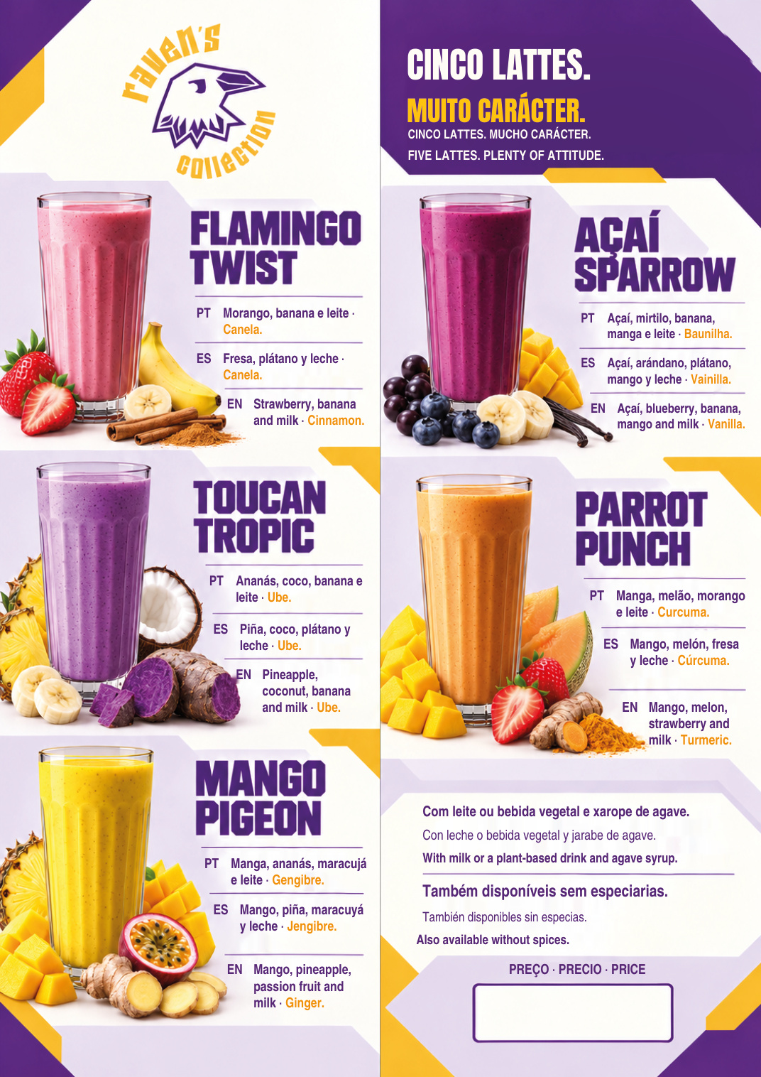 Interior da carta Smoothie Latte
