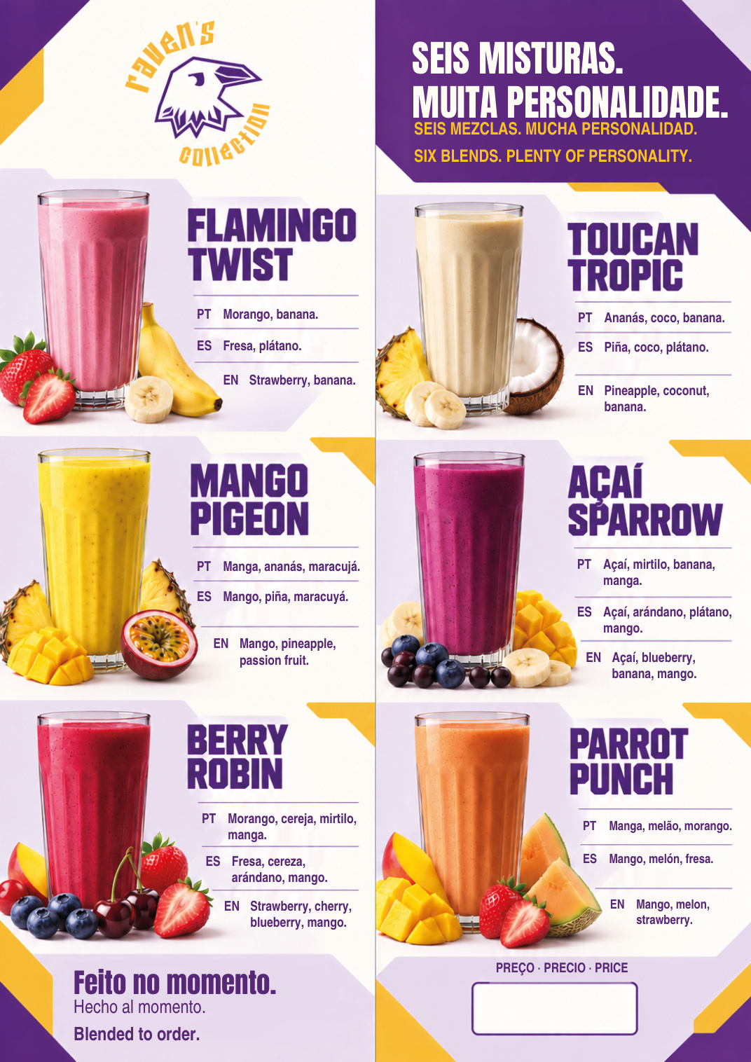 Interior da carta Smoothies